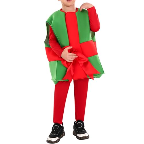Kind Jungen Weihnachten Geschenk Box Kostüm niedlichen Bogen Überraschung Box Cosplay Kleidung 2023 Weihnachten Party Outfits (Green, XL) von Generic