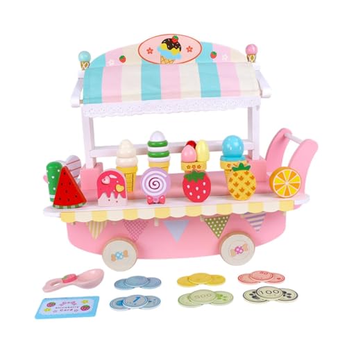 Kinder Eiswagen Spielzeugset Aus Holz, Pädagogisches Eistheken Lebensmittelspielzeug für Jungen Und Mädchen Kinder Eiswagen Spielzeugset Aus Holz, Pädagogisches Eistheken Lebensmittelspielzeug für Jungen Und Mädchen von Generic
