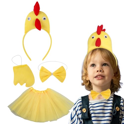 Kinder Hühnerkostüm | Hühneroutfits,Stirnband Fliege Lustige Verrückte Verkleidung Halloween Geburtstag Weihnachten Party Thema von Generic
