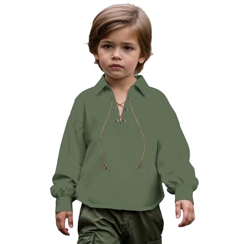Kinder-Mittelalter-Outfit historisches Kostüm für Jungen ideal für Karneval Fasching und Theater Braun Baumwolle atmungsaktiv mit Gürtel und Schnürung fantasievolle (Green, 10-12 Years) von Generic