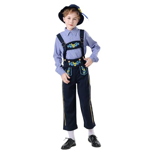 Kinder Prärie Pionierkleider für Mädchen Rüschen florale koloniale Pilgerkleid für kleine Kinder mit Bonnet Halloween und Oktoberfest (Blue, 7-8 Years) von Generic