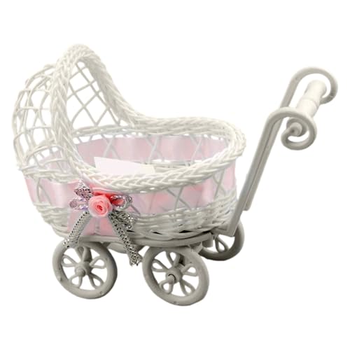 Kinderwagen Dekoration - Mini-Buggy,Rattan-Kinderwagen Puppenwagen Gewebter Blumenkorb Babyparty-Mittelstück Kinderspielzeug,Interessante Dekoration (A) von Generic