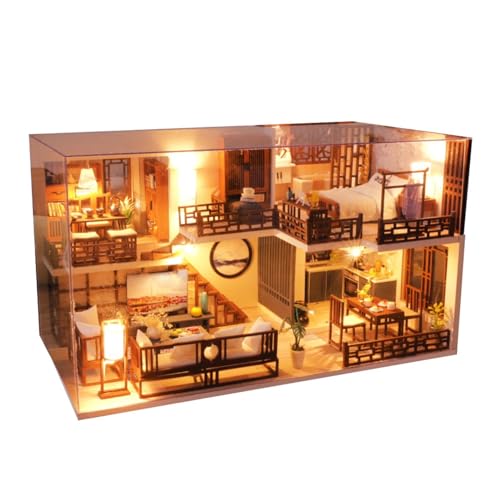 Kit Häuser zum Bau – Puppenhaus aus Holz, Puppenhaus Kit mit Staubschutz, handgefertigtes Spielzeug für Puppenhäuser für Geburtstagsgeschenke von Generic
