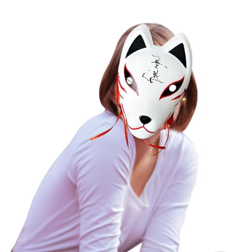 Kitsune Japanische Maske - Kitsune Gesichtsbedeckung mit Gummiband, spezielles Halloween-Zubehör | Geeignet für Cosplay-Kostüm-Party-Maskerade von Generic