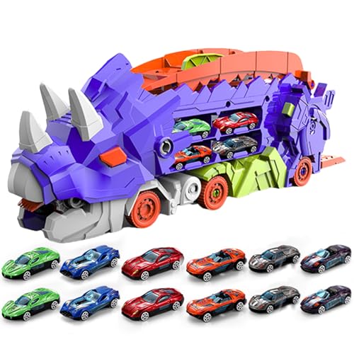 Klappbarer Dinosaurier-Spielzeug,Klappbarer Schiebe-Dinosaurier-Truck-Spielzeug | Transport Dinosaurier LKW-Spielzeug für Kleinkinder für 3-6 Jahre, faltbare Rennstrecke Dinosaurier-Spielzeug mit von Generic