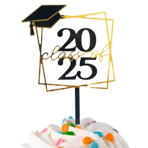 Klasse von Toppers 2025 - Picks Cupcake Grad, Acryl Partydekorationen | Dessert-Toppers Gold Schwarz, Stäbchen für Vorspeisen Abschlussfeier für College-Kinderschule für Klasse von Toppers 2025 - Picks Cupcake Grad, Acryl Partydekorationen | Dessert-Toppers Gold Schwarz, Stäbchen für Vorspeisen Abschlussfeier für College-Kinderschule für von Generic