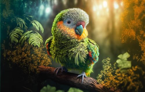 Klassische Holz Puzzle 1000 Teile Papageienjunges Im Wald, Cartoon-Vogel Brain Challenge Puzzle Spiele 75X50Cm von Generic
