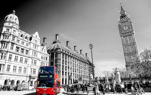 Klassische Puzzles 1000 Teile Roter Bus In Lodon Blick Auf Die Straße Mit Big Ben Im Panorama Schwarz-Weiß-Foto 75 * 50Cm Klassische Puzzles 1000 Teile Roter Bus In Lodon Blick Auf Die Straße Mit Big Ben Im Panorama Schwarz-Weiß-Foto 75 * 50Cm von Generic
