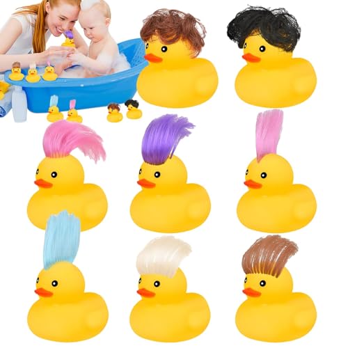 Kleine Gummienten - Gummientchen, Gummi- -Perücke | Badeenten mit Perücke 8 Stück, gelbe Gummienten zum Selbermachen, Squeak & Float Ducks Baby Shower Pool Gio von Generic