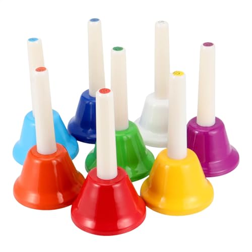 Kleine Handglocke - Erwachsene Handglocken, Drehende Kopfauto -Fensterreiniger | Buntes 8-te-Hand-Ruf-Glocken-Set, Klarer Sound Tragbares Klingelglocken-Musikinstrument Mit Griff Für Kinder, Erwachsen von Generic