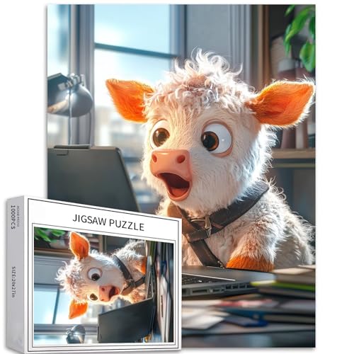 Kleine Kuh sitzt am Schreibtisch, 1000-teiliges Puzzle für Erwachsene, Comic-Stil, Kunst-Puzzle, bunt, DIY-Puzzle, Heimdekoration, Geschenke, Familienpuzzle, perfekt für Spielabende, 50 x 70 cm Kleine Kuh sitzt am Schreibtisch, 1000-teiliges Puzzle für Erwachsene, Comic-Stil, Kunst-Puzzle, bunt, DIY-Puzzle, Heimdekoration, Geschenke, Familienpuzzle, perfekt für Spielabende, 50 x 70 cm von Generic