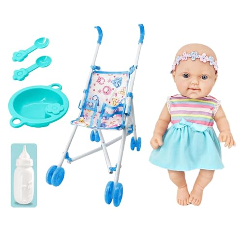Kleine Puppe mit Kinderwagen, Puppen-Set mit Kinderwagen – Spielwagen für Puppen mit Fütterungszubehör, 25,4 cm (10 Zoll), mit Zubehör für Kinderwagen, von Generic