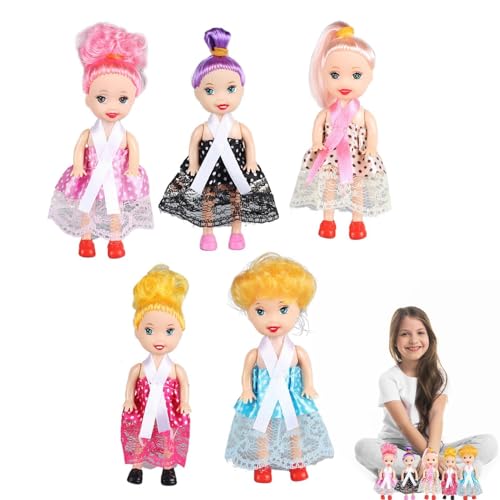 Kleine Puppen für kleine Mädchen, 5 Stück, kleine Puppenfiguren für Kleinkinder, Spielzeug für Puppen mit Haaren, Zubehör, Geburtstagsgeschenk für und Mädchen, 11 cm Kleine Puppen für kleine Mädchen, 5 Stück, kleine Puppenfiguren für Kleinkinder, Spielzeug für Puppen mit Haaren, Zubehör, Geburtstagsgeschenk für und Mädchen, 11 cm von Generic