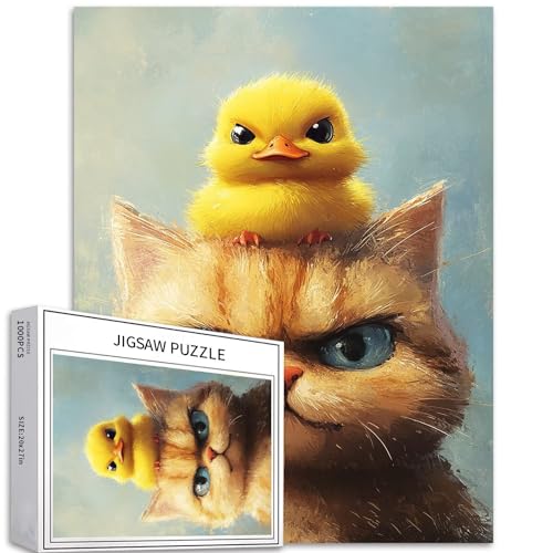 Kleine gelbe Ente, die auf dem Kopf der Katze steht, 1000-teiliges Puzzle für Erwachsene, Anime-Stil, Kunst-Puzzle, herausfordernde Familienaktivitäten, buntes DIY-Bastelpuzzle für Heimdekoration, Kleine gelbe Ente, die auf dem Kopf der Katze steht, 1000-teiliges Puzzle für Erwachsene, Anime-Stil, Kunst-Puzzle, herausfordernde Familienaktivitäten, buntes DIY-Bastelpuzzle für Heimdekoration, von Generic