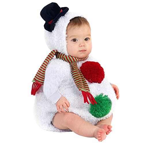 Kleinkind Baby Jungen Mädchen Weihnachten Outfit Schneemann Kostüm Langarm Fleece Kapuzen Strampler Overall mit Schal Kostüme Set Weihnachten Säugling Schneemann Cosplay Kostüme (White, 12-18 Months) von Generic