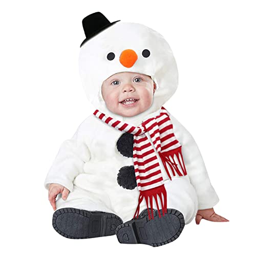 Kleinkind Baby Jungen Weihnachten Anzug Weihnachten Cosplay Kostüm Schneemann Fleece Hoodie Strampler Overall Schal Anzug Handschuhe Strick 10 Jahre (White, 6-12 Months) von Generic