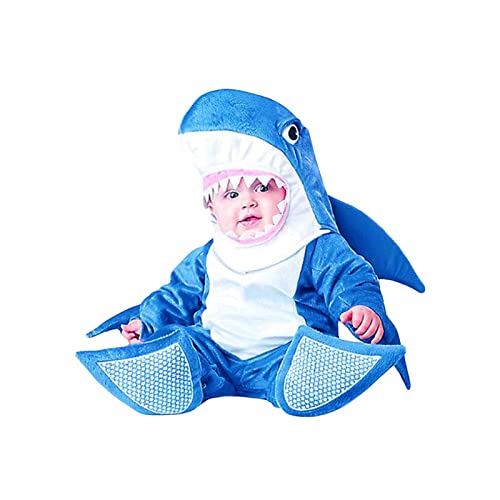 Kleinkind Halloween Cosplay Kostüm,Niedlicher Plüsch Dinosaurier Hummer Baby Elefant Strampler Jumpsuit Set (Blue Shark, 24-30 Months) von Generic