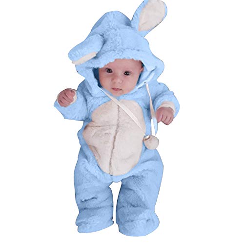 Kleinkind Kaninchen Overall Baby Fleece Strampler Hoodie Flanell Bodysuit Karikatur Winter Overall Niedlich Kinder Plüsch Strampler Halloween Cosplay Tier Bodysuit Halloween (Light blue, 18-24 Months) von Generic
