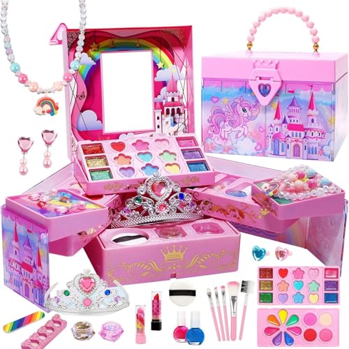 -Make-up-Set – Kinder-Make-up-Sets für Mädchen | Rollen Sie Make-up-Sets | Waschbare Kinder-Make-up-Sets für Mädchen | Make-up Seta für Kinder | Prinzessin-Make-up-Spiel mit großer Aufbewahru von Generic