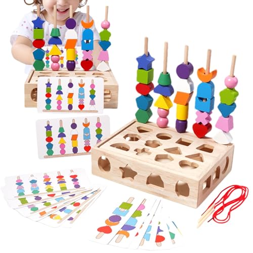 Kleinkind-Schnürperlen,Montessori-Holzperlen-Sequenzierungsspielzeug-Set,Holzperlen-Montessori-Spiel - Lernspielzeug für Feinmotorik, Montessori-Perlensortierspiel für Jungen und Mädchen von Generic