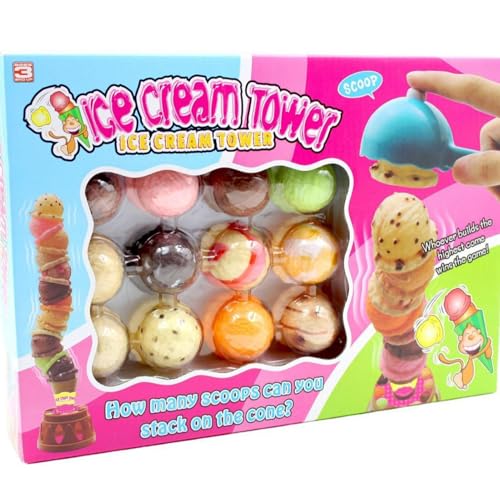 Kleinkindeis -Stapelspielzeug - Buntes Holz -Dessert -Tower -Spiel, Multi -Piece -Kegelstapel -Set | Aktivität der Bildungsmotor -Fähigkeiten, Kognitive Spielzeit im Vorschulalter, Kindergarten -Lernr von Generic