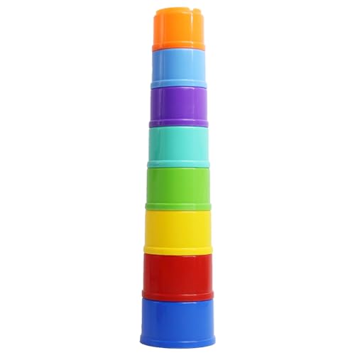 Kleinkindspielzeug Rainbow Tower 8PCS Kinderspielzeug Bauen Kinder Kunststoff laminierte Tasse Demontagespielzeug Compatible with Motorikschleifen (Yellow, One Size) von Generic