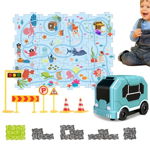 Kombination aus Puzzles und Tracks, Spielset mit Puzzlespuren - Puzzle-Rennwagen-Set | Kreatives Lernauto für im Alter von 3-5 4-6 von Generic
