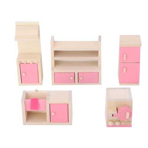 Komplettes Holz Puppenhausmöbel Set für 1:12 Puppenhaus, Wohnzimmer, Küche, Esszimmer, Erwachsenenschlafzimmer, Kinderschlafzimmer, WC mit Kissen und Handtuch (Küche) von Generic