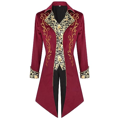 Kostüm Mittelalter Herren, Herren Steampunk Frack, Gothic Steampunk Vintage Tailcoat Jacke Mittelalter Viktorianischen Gehrock Uniform Cosplay Kostüm Smoking Halloween Fashing Smoking Kostüm von Generic