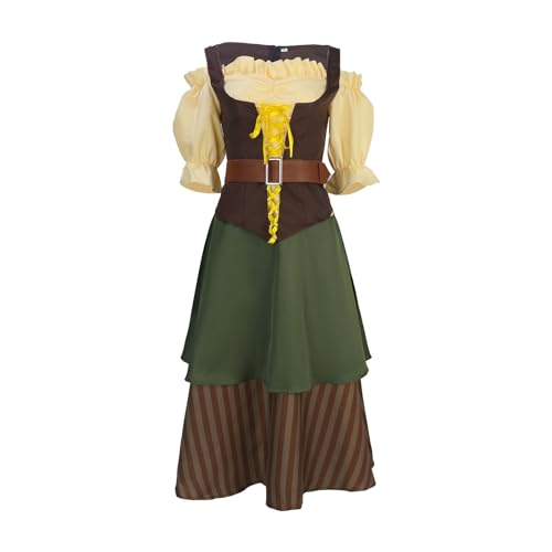 Kostüm für Erwachsene Mittelalterliche Wirtin, mittelalterliche Frau, Kleid mit Bluse, Unterrock, Korsage, Karneval, Halloween, Fasching, Mottoparty Kleider von Generic