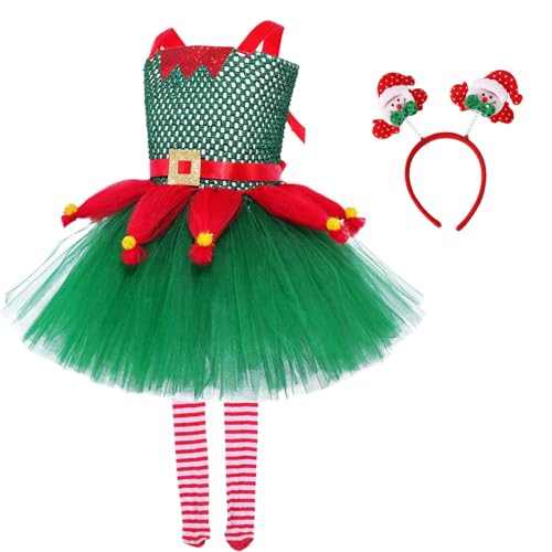 Kostüm für Mädchen - Weihnachtself - Urlaubskleid für Mädchen, Weihnachtself Kostüm, Stirnband Schneemann von Generic
