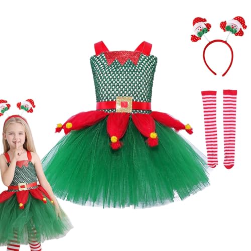 Kostüm für Mädchen - Weihnachtselfen- , Partykleid für Mädchen, -Kostüm, Schneemann-Stirnband von Generic