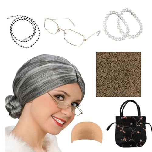 Kostüm für ältere – Kostüm für Kinder, alte Damenkostüm für Damen, Großmutter-Kostüm für 100. Klasse, elegantes Oma-Kostüm-Set Kostüm für ältere – Kostüm für Kinder, alte Damenkostüm für Damen, Großmutter-Kostüm für 100. Klasse, elegantes Oma-Kostüm-Set von Generic
