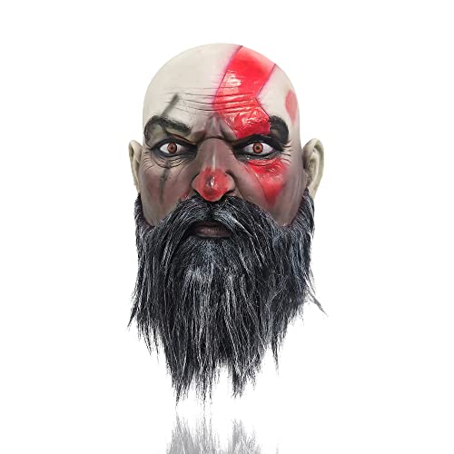 Kratos Latex Maske Krieg Krieger Cosplay Bartkrieger Halloween Dress Up Karneval Kostüm Zubehör von Generic