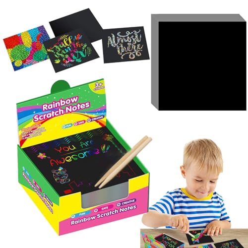 Kratzpapier – Kunstpapier zum Kratzen, Zeichenkarton zum Kratzen | Kreatives Kratzpapier für Kinder Crafts, Rainbow Drawing Pad für Mädchen ab 3 Jahren von Generic