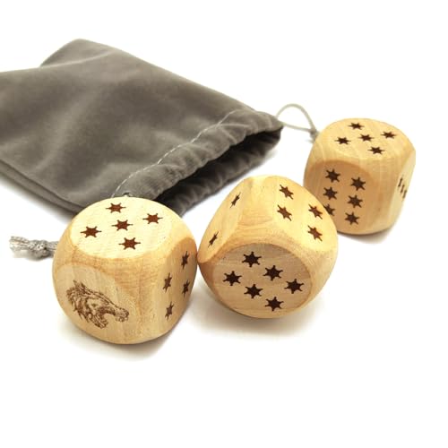 Kreatives großes Würfel-Set – Holzgravur mit Wolfskopf-Logo, Spielwürfel-Set zum Spielen, Partyzubehör (3 Stück) von Generic
