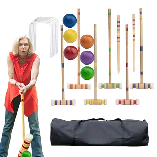 Krocket-Set – Krocket-Set für sechs Spieler mit Transporttasche | Krocket für Erwachsene | Bowling-Set aus Holz wiederverwendbar | tragbare Gartenkrocket-Ausrüstung | perfekt für von Generic