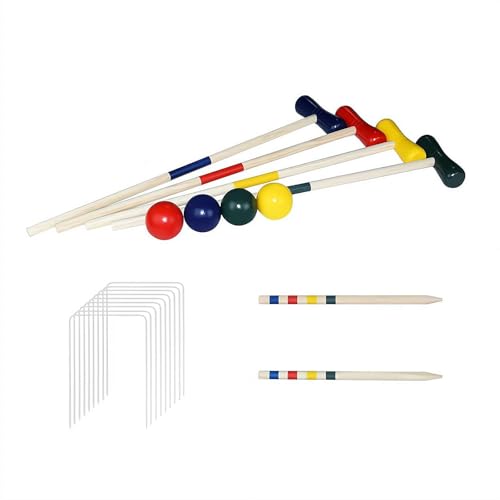Krocket-Set für Erwachsene, Krocket-Sets für Familien Set - 6-Spieler-Holzhammer Spiel mit Metalldochten und Tragetasche, für Hinterhof, Rasen oder Park (4 Personen) von Generic