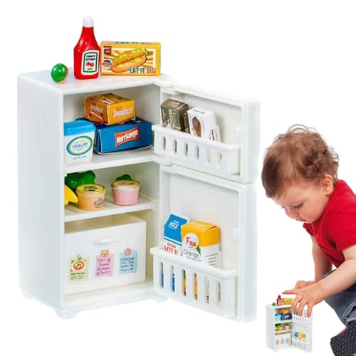 -Kühlschrankspielzeug - Plastikkühlschrank, weißer Spielset | -Kühlschrank mit -Food -Accessoires, Play Kitchen -Gerät für Kinder, 1:12 Miniaturmöbel, tragbarer -Kühlsch -Kühlschrankspielzeug - Plastikkühlschrank, weißer Spielset | -Kühlschrank mit -Food -Accessoires, Play Kitchen -Gerät für Kinder, 1:12 Miniaturmöbel, tragbarer -Kühlsch von Generic
