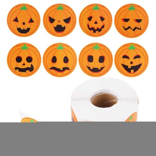 Kürbis -Design -Aufkleber -Set - 500 Stück Runde Aufkleber Halloween Craft Artikeln | Kürbiskunstaufklebersammlung Kollektion perfekt für Handwerk, handgefertigte Karten, Geschenkdekorationen von Generic