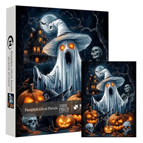 Kürbis Halloween Puzzle Dark 1000 Stück Puzzle Seltsame kindische dekorative Malerei Party Brettspiel Requisiten BgP412 (Light Blue, 70X50CM) von Generic