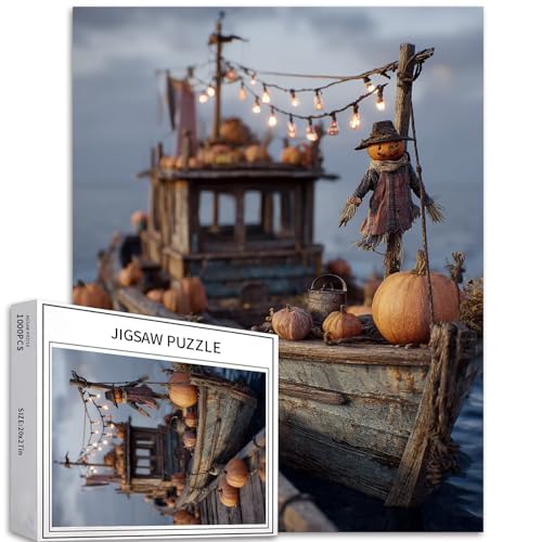 Kürbis-Partyboot, 1000-teiliges Puzzle für Erwachsene, nostalgisches Halloween-Kunst-Puzzle, herausfordernde Familienaktivitätsspiele, buntes DIY-Bastelpuzzle für Heimdekoration, Geschenke, 50,8 x von Generic