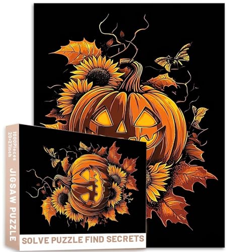 Kürbis-Sonnenblumen-Puzzle, 68,6 x 50,8 cm, warme Farbe, Vektor, Halloween-Kunst, anspruchsvolle Familienaktivitäten, bunt, Bastelpuzzle für Heimdekoration, Geschenke, 1000 Stück Kürbis-Sonnenblumen-Puzzle, 68,6 x 50,8 cm, warme Farbe, Vektor, Halloween-Kunst, anspruchsvolle Familienaktivitäten, bunt, Bastelpuzzle für Heimdekoration, Geschenke, 1000 Stück von Generic