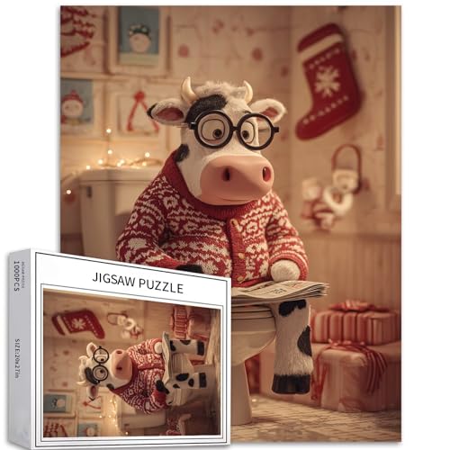 Kuh in Weihnachtskleidung, 1000-teiliges Puzzle für Erwachsene, Weihnachtssocken, Hintergrundkunst-Puzzle, bunte DIY-Puzzles für Heimdekoration, Geschenke, Familienpuzzle, perfekt für Spielabende, 50 Kuh in Weihnachtskleidung, 1000-teiliges Puzzle für Erwachsene, Weihnachtssocken, Hintergrundkunst-Puzzle, bunte DIY-Puzzles für Heimdekoration, Geschenke, Familienpuzzle, perfekt für Spielabende, 50 von Generic
