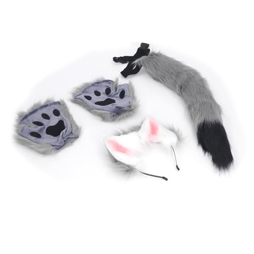 Kunstfell-Ohr-Stirnband-Schwanz-Set, Einfach zu Tragendes Kunstfell-Ohrpfoten-Schwanz-Set, rutschfest, Bequem für Erwachsene Zum Karneval (Grey) von Generic