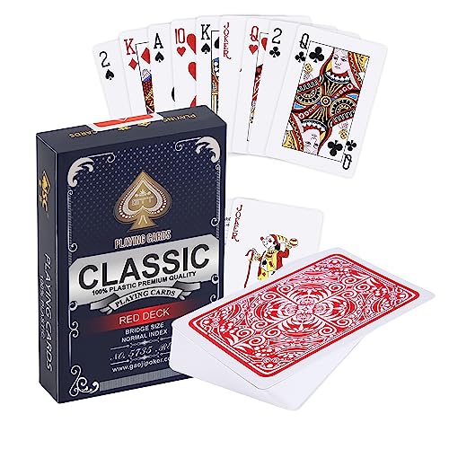 Plastik Spielkarten | Wasserfestes Kartenspiel | Professionelle Qualität | 100% Wasserdichter Kunststoff | Luxus-Design Mit Klassischer Karte | Deutsche Größe | Skat & Poker | Rot von Generic