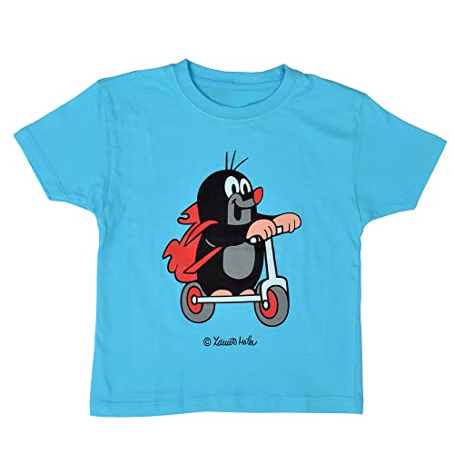 Kurzärmeliges T-Shirt Cartoon Muster Tiermotiv Original Der Kleine Maulwurf The Little Mole Krtek Krtecek Blau, Maulwurf und Roller, 86-94, für Kinder Jungen Mädchen Unisex von Generic