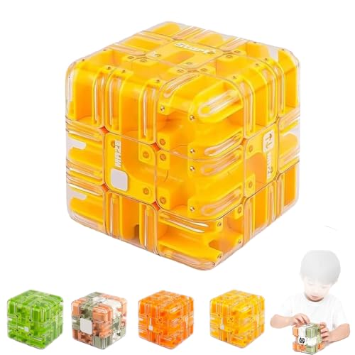 Large Labyrinth 3D Puzzle Maze Cube,3D Puzzle Ball Labyrinth Cube-Engaging Brain Teaser Toy,Ball Maze Cubes Puzzles Game,Full of Fun Challenges Improve Spatial Cognition for Kids (Yellow) von Generic