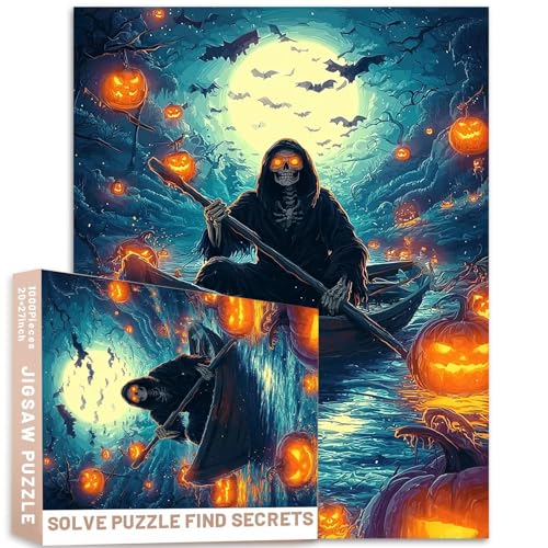 Laternen-Puzzle, Mondlicht, Nacht, Fledermäuse, Himmel, Halloween-Stil, 1000 Teile, Erwachsene, Halloweencore, Vibration, 68,6 x 50,8 cm, herausfordernde Familienaktivitäten, bunt, Bastelpuzzle für von Generic