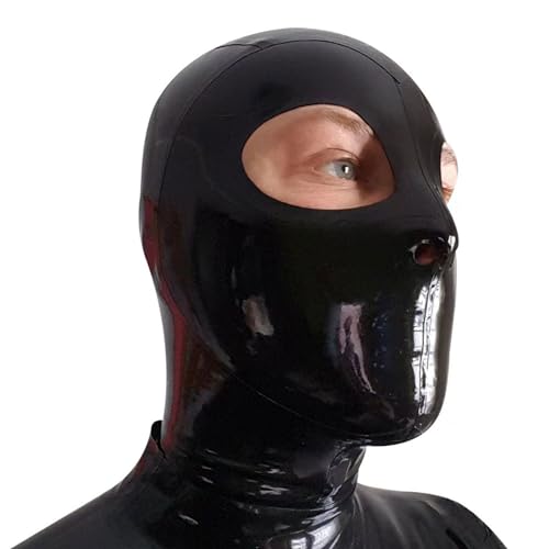 Latex Gummi Fetisch Maske Haube Handgemacht Augen Und Mund Offen Rot Maskerade Cosplay Halloween 0.45MM,Schwarz,XL von Generic